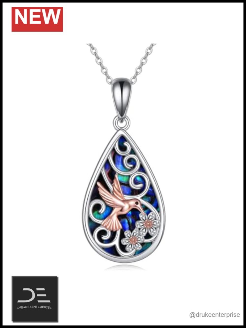 925 Sterling Silver Pendant Necklace Hummingbird Abalone for Women Gift